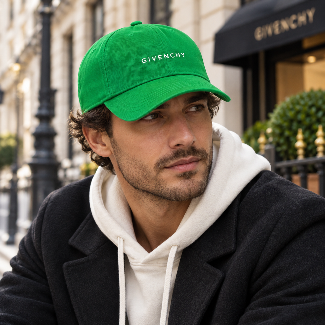 Givenchy Dad Baseball Cap Hat in Kelly Green — lifestyle view