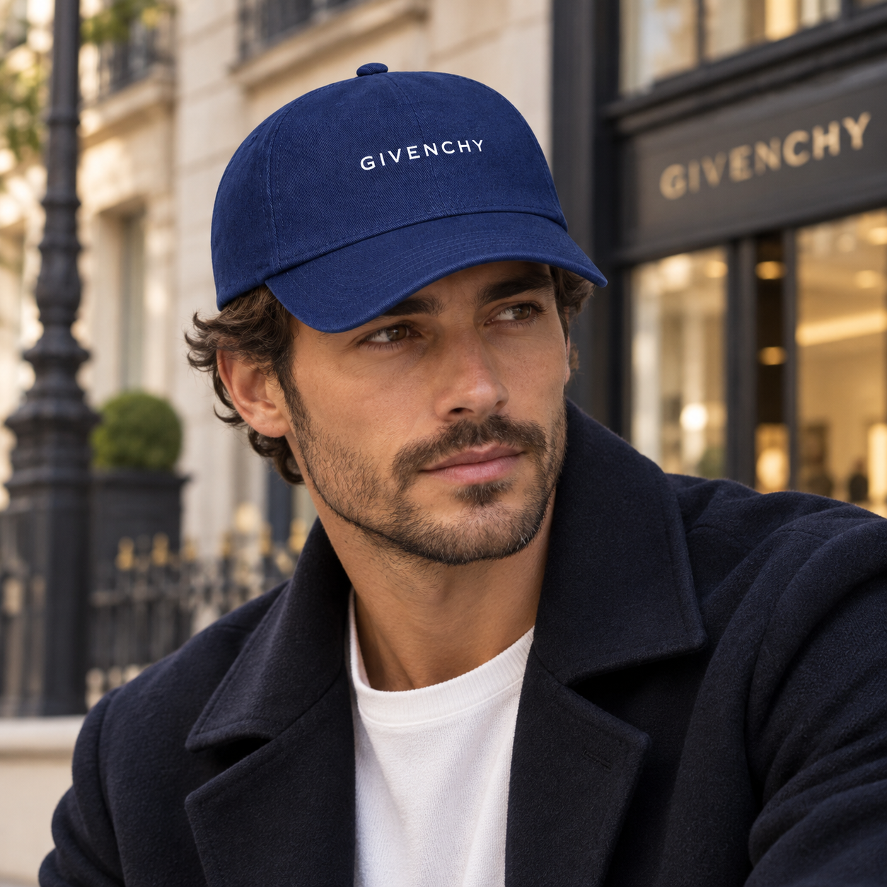 Givenchy Dad Baseball Cap Hat in Navy — lifestyle view