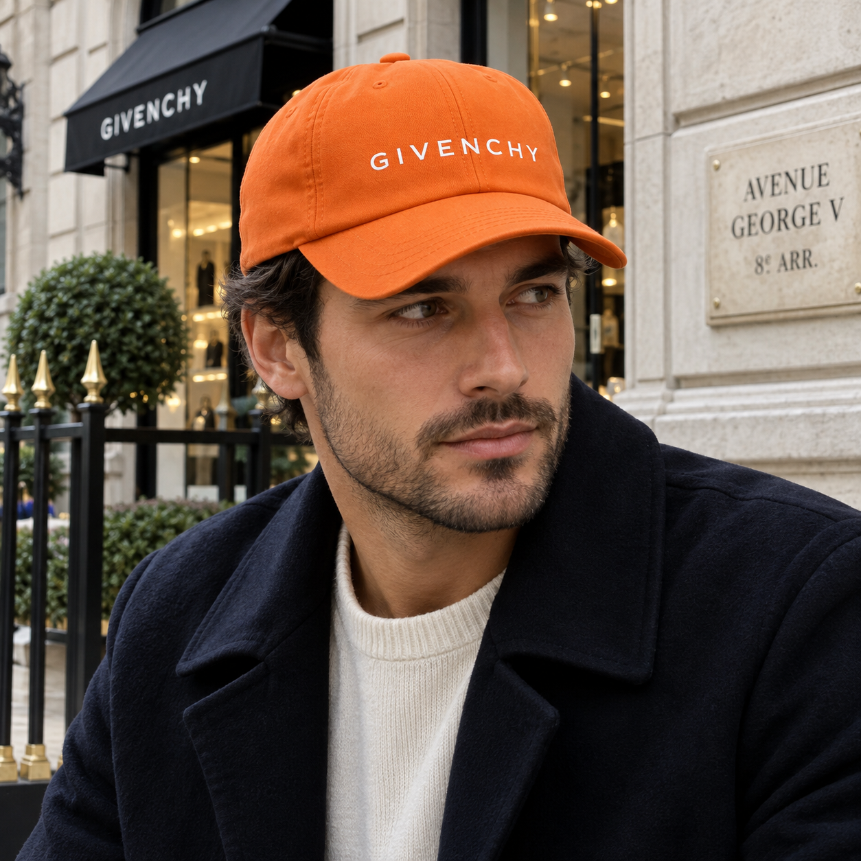 Givenchy Dad Baseball Cap Hat in Orange — lifestyle view