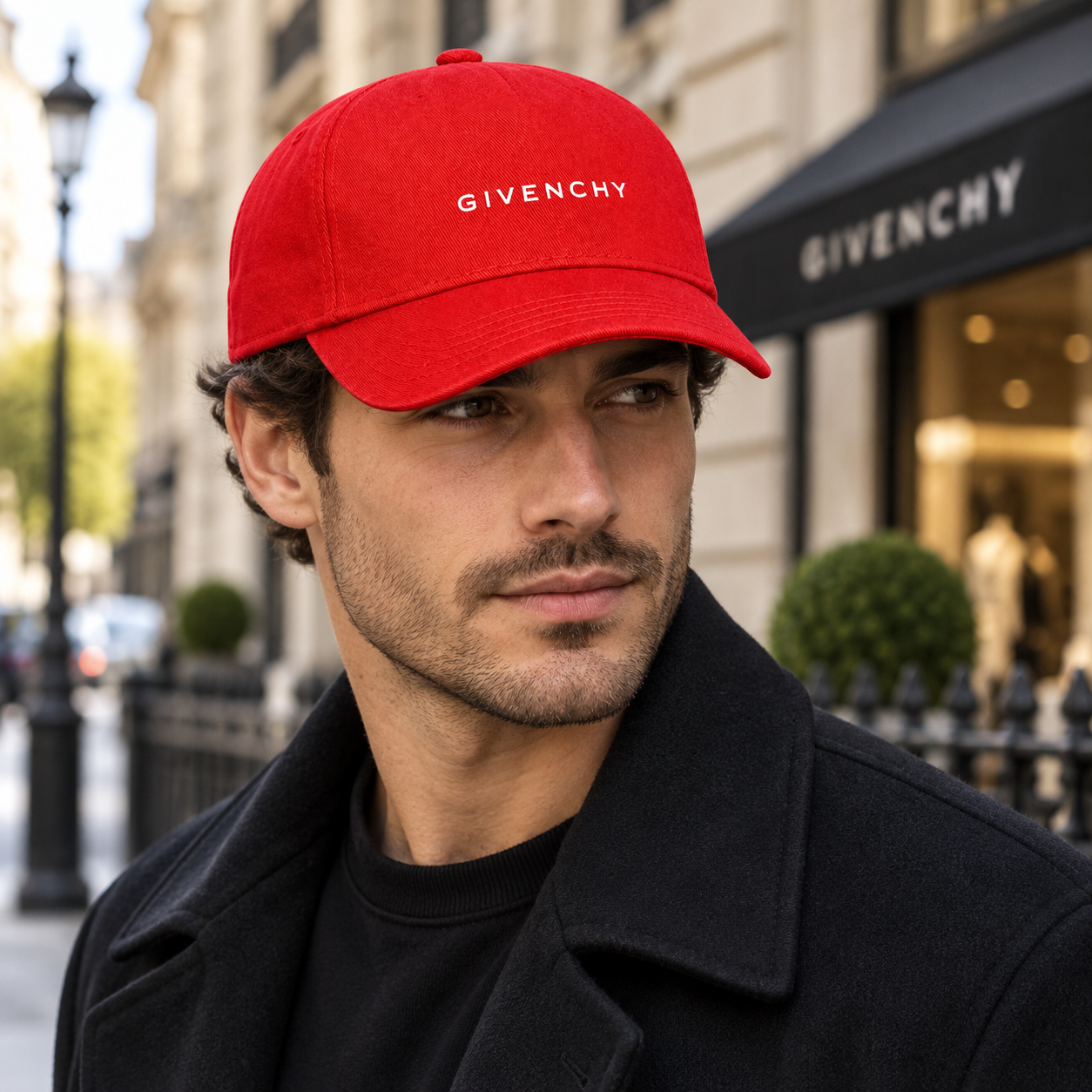 Givenchy Dad Baseball Cap Hat in Red — lifestyle view