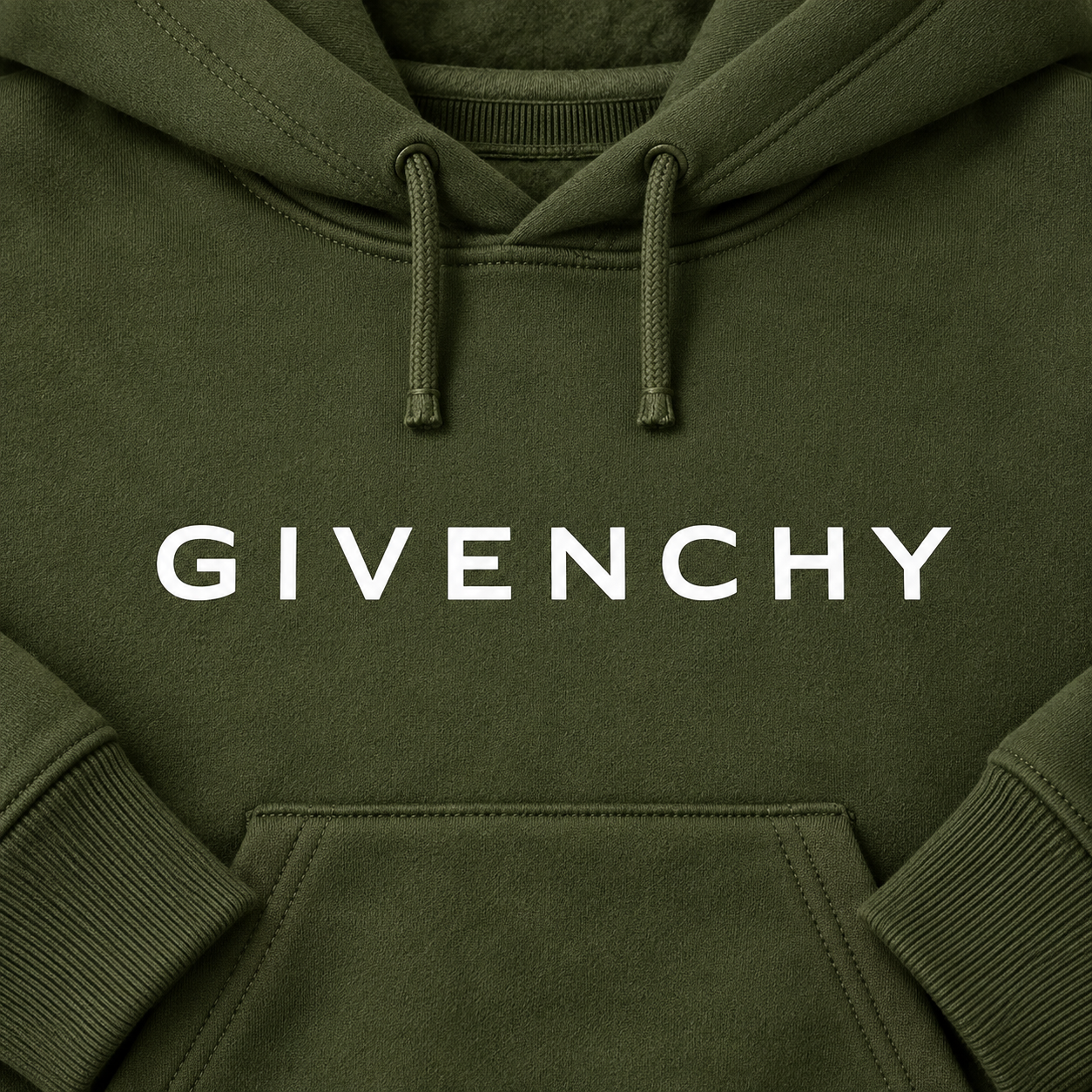 Men's Givenchy Pullover Hoodie in Army Green — detail view