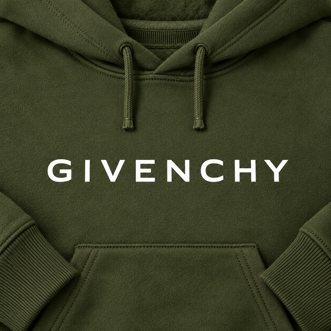 Men's Givenchy Pullover Hoodie in Army Green — detail view