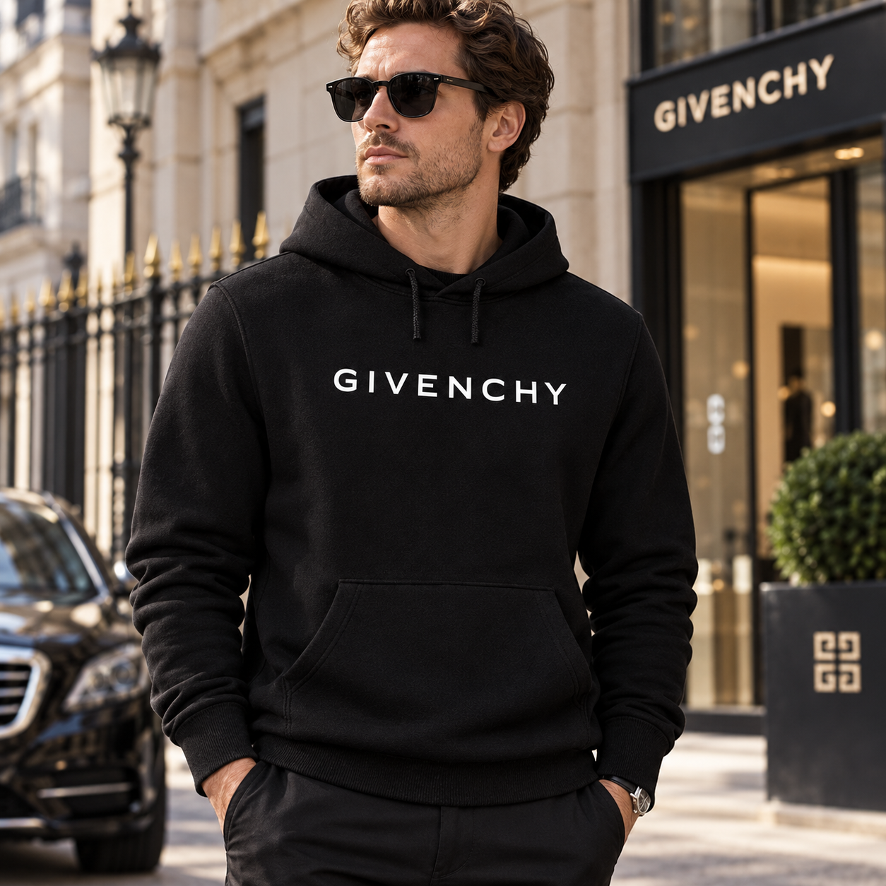 Men's Givenchy Pullover Hoodie in Black — lifestyle view