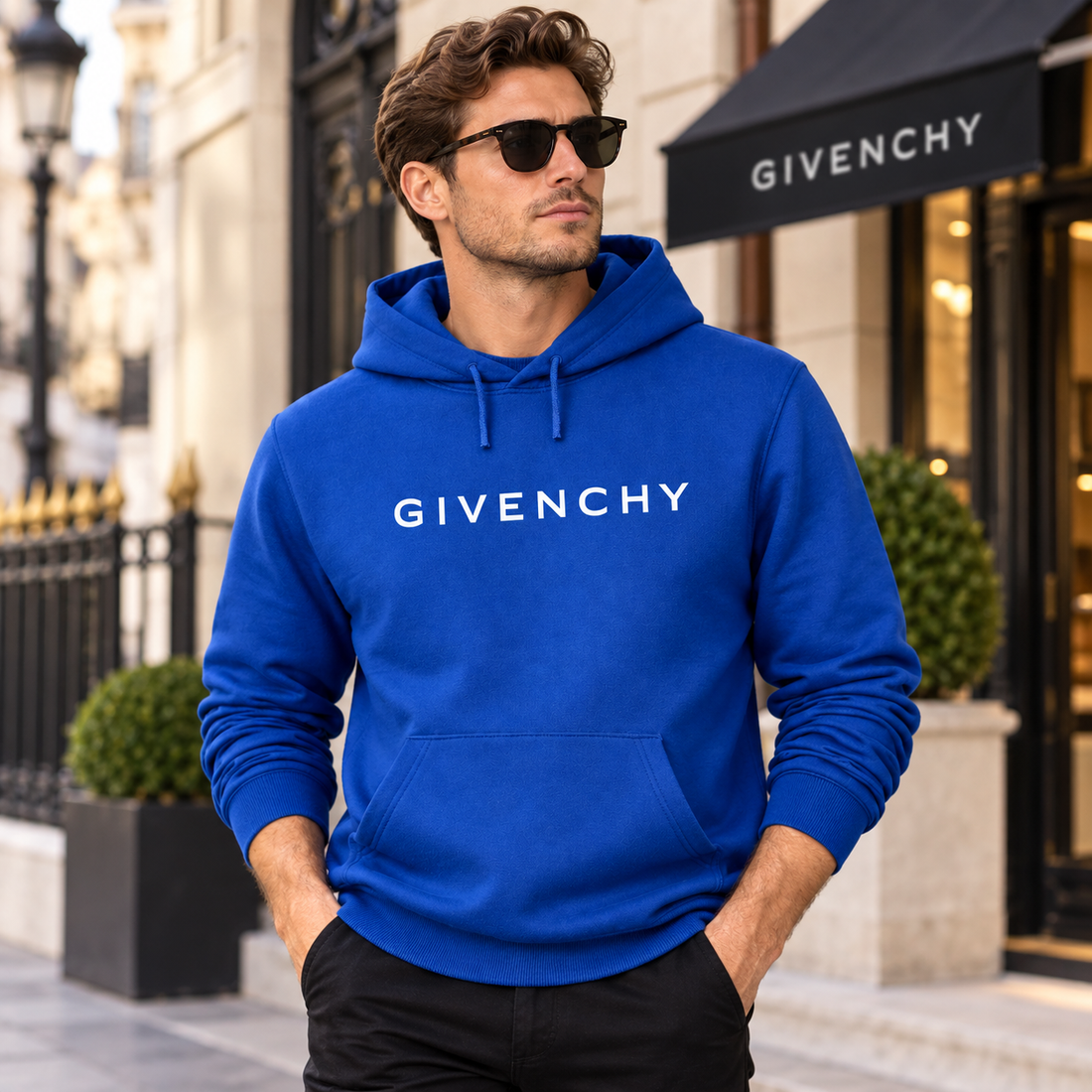 Men's Givenchy Pullover Hoodie in Blue — lifestyle view