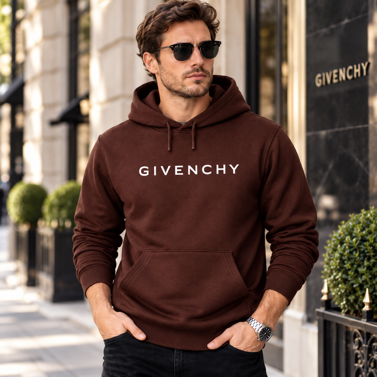 Men's Givenchy Pullover Hoodie in Brown — lifestyle view
