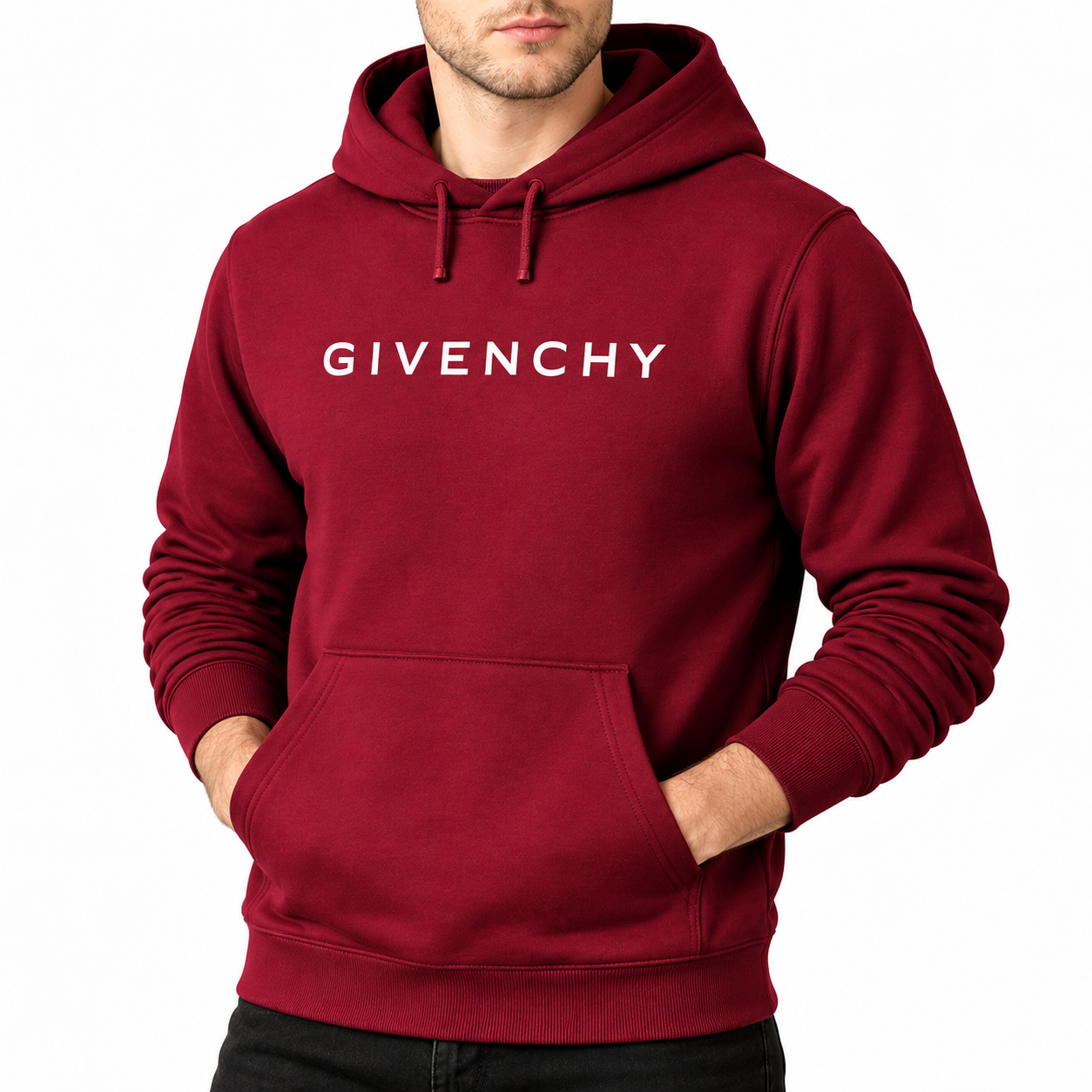 Men's Givenchy Pullover Hoodie in Burgundy — alternate three-quarter view