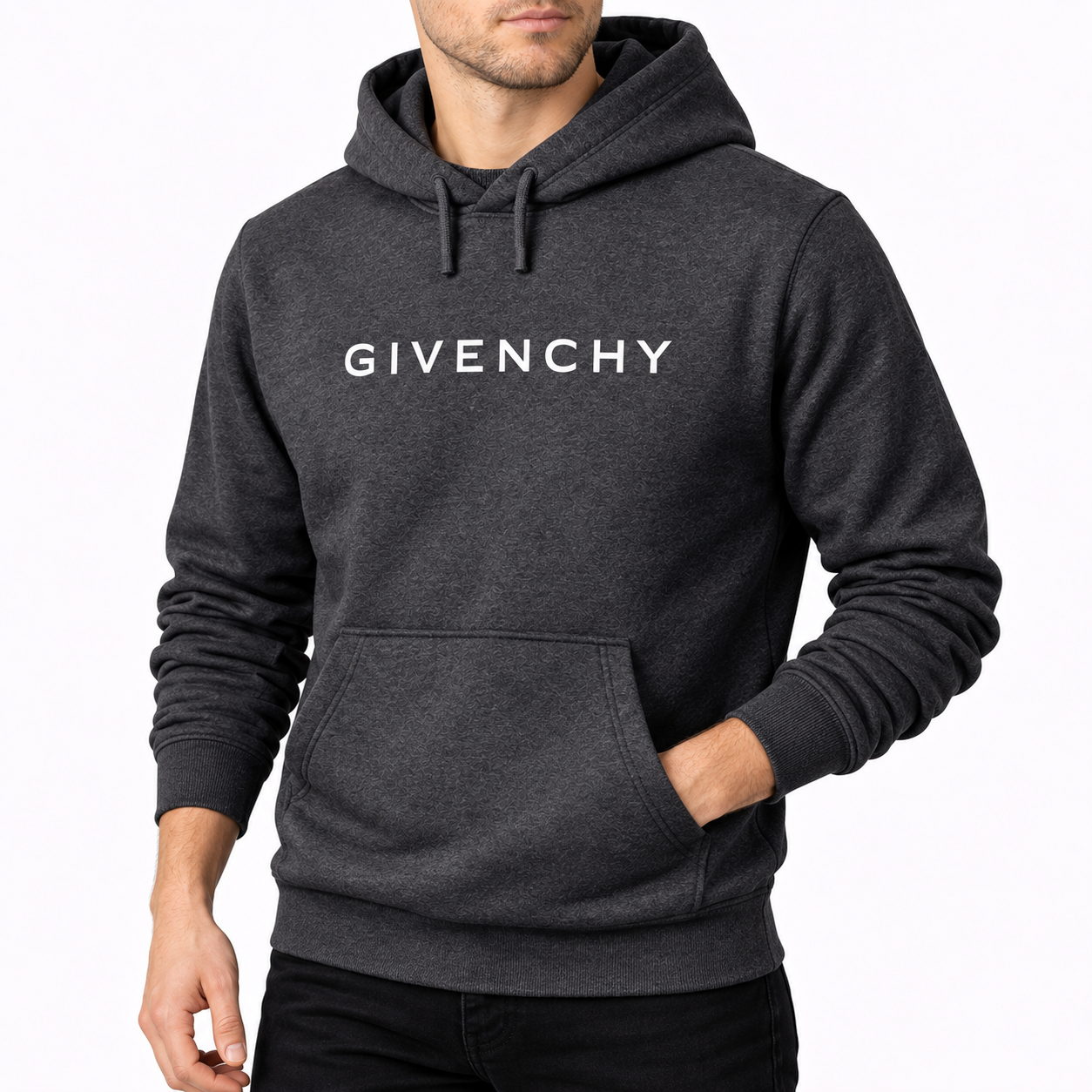 Men's Givenchy Pullover Hoodie in Dark Heather — alternate three-quarter view