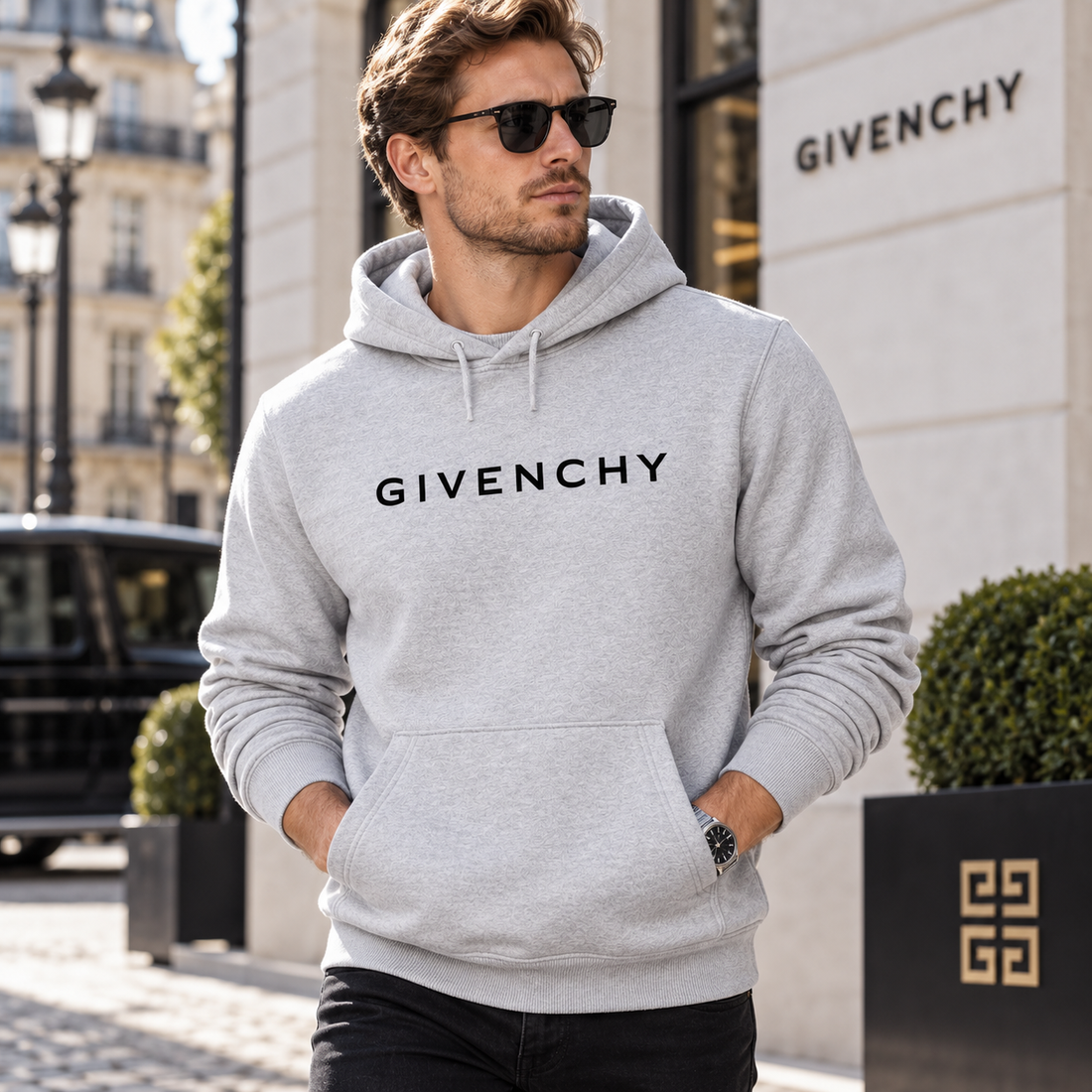 Men's Givenchy Pullover Hoodie in Grey — lifestyle view