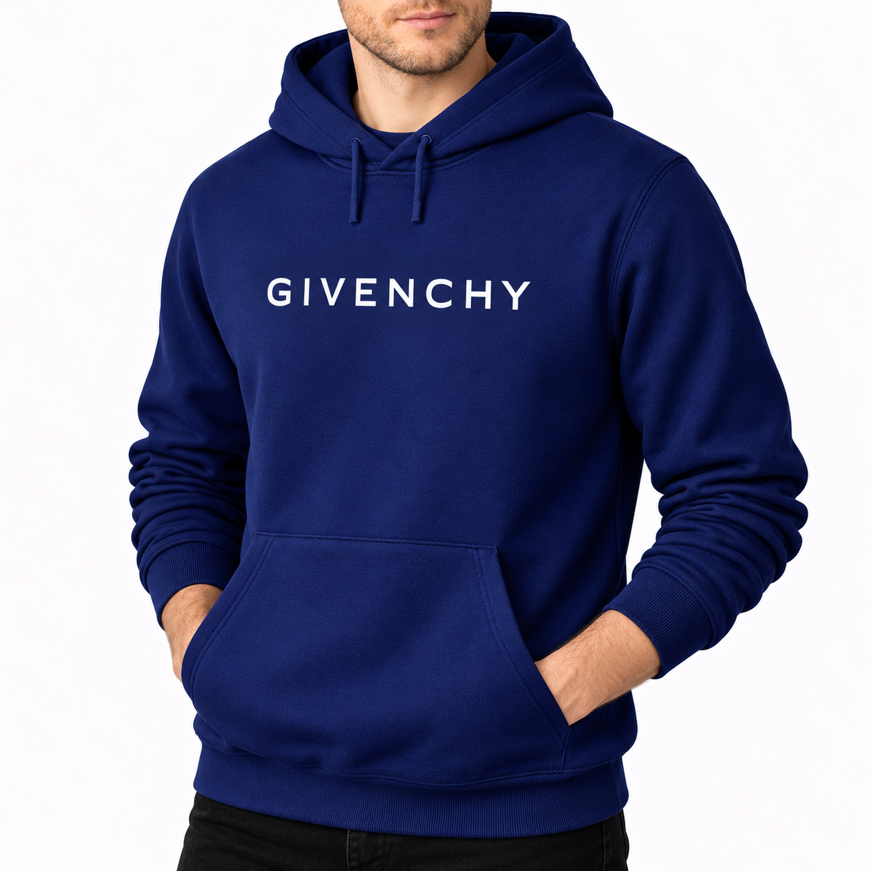 Men's Givenchy Pullover Hoodie in Navy — alternate three-quarter view