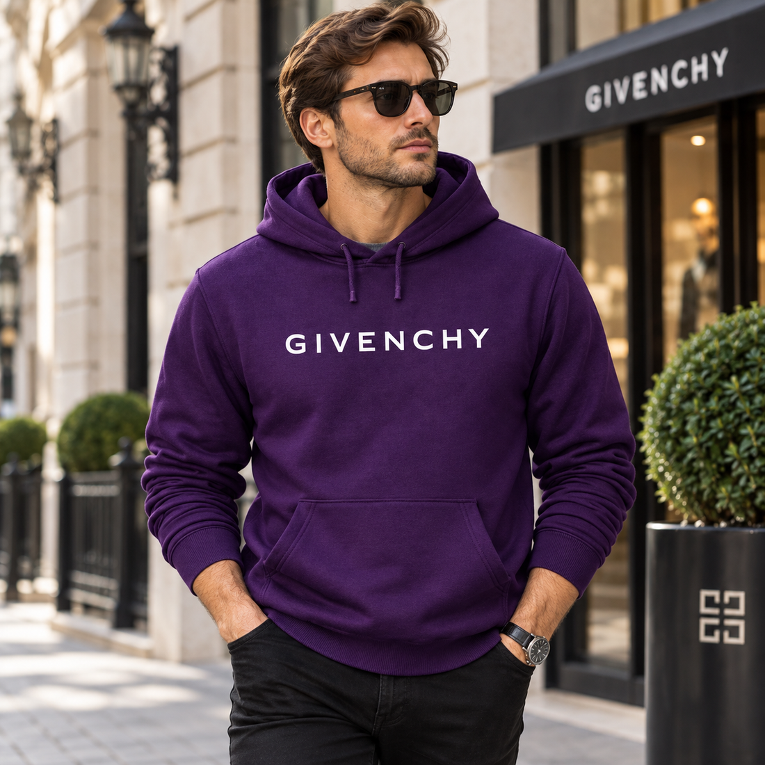 Men's Givenchy Pullover Hoodie in Purple — lifestyle view