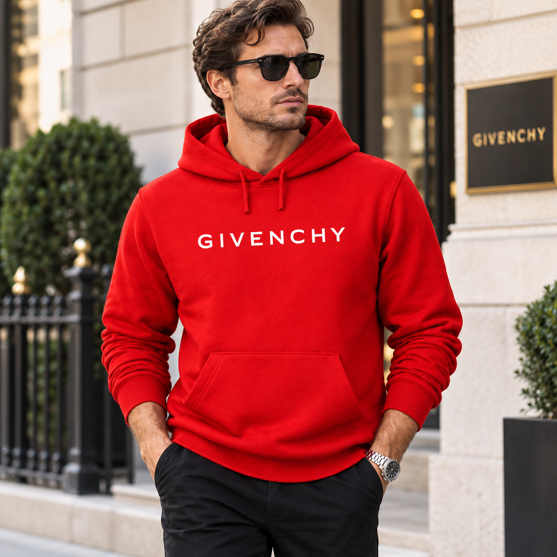 Men's Givenchy Pullover Hoodie in Red — lifestyle view