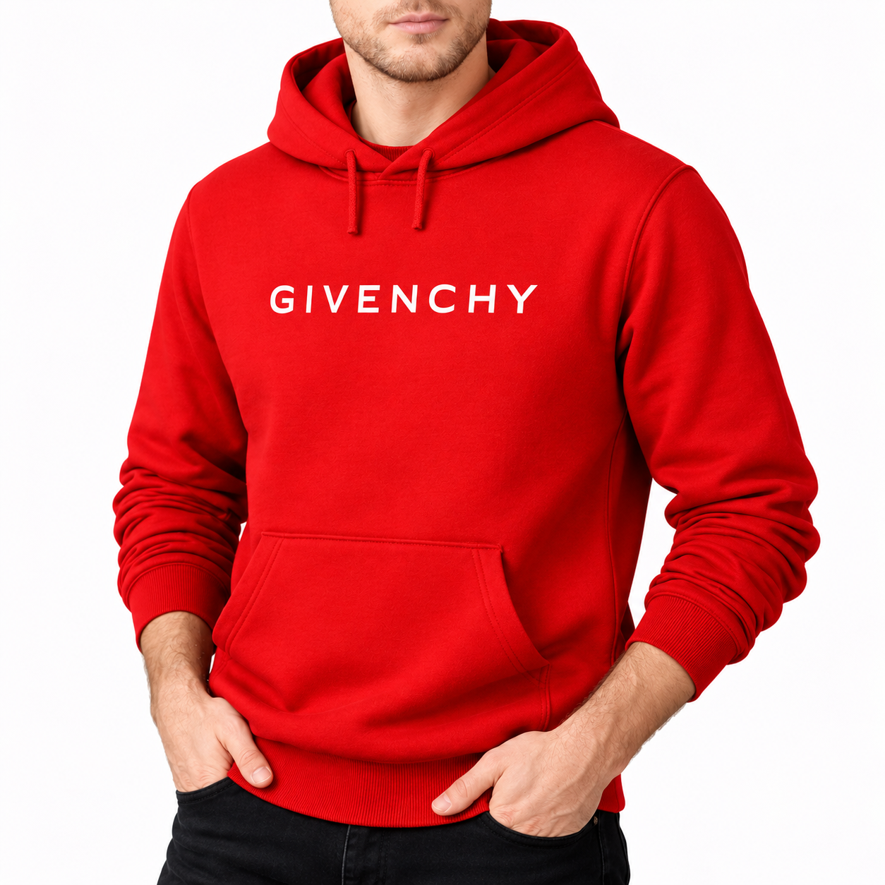 Men's Givenchy Pullover Hoodie in Red — alternate three-quarter view