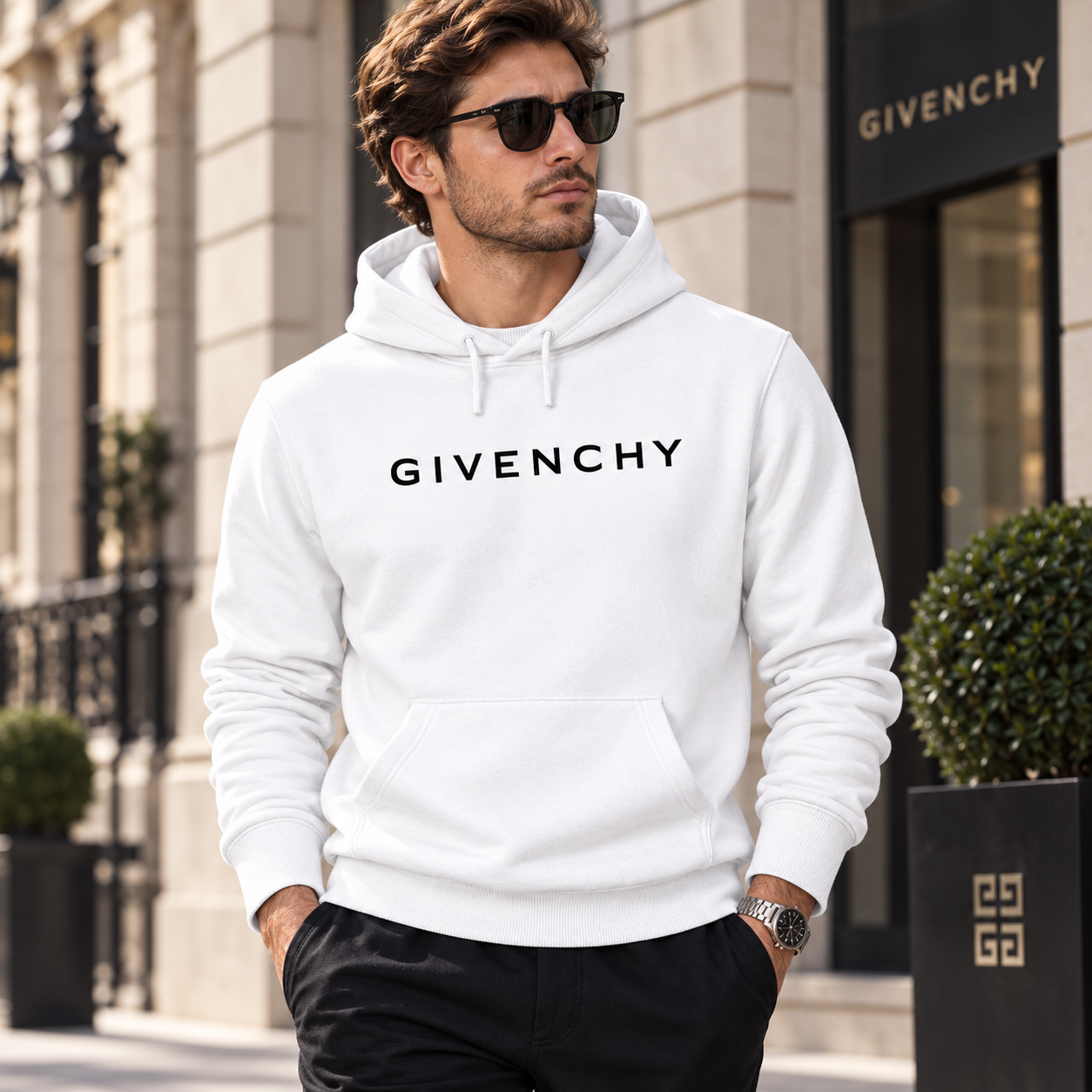 Men's Givenchy Pullover Hoodie in White — lifestyle view