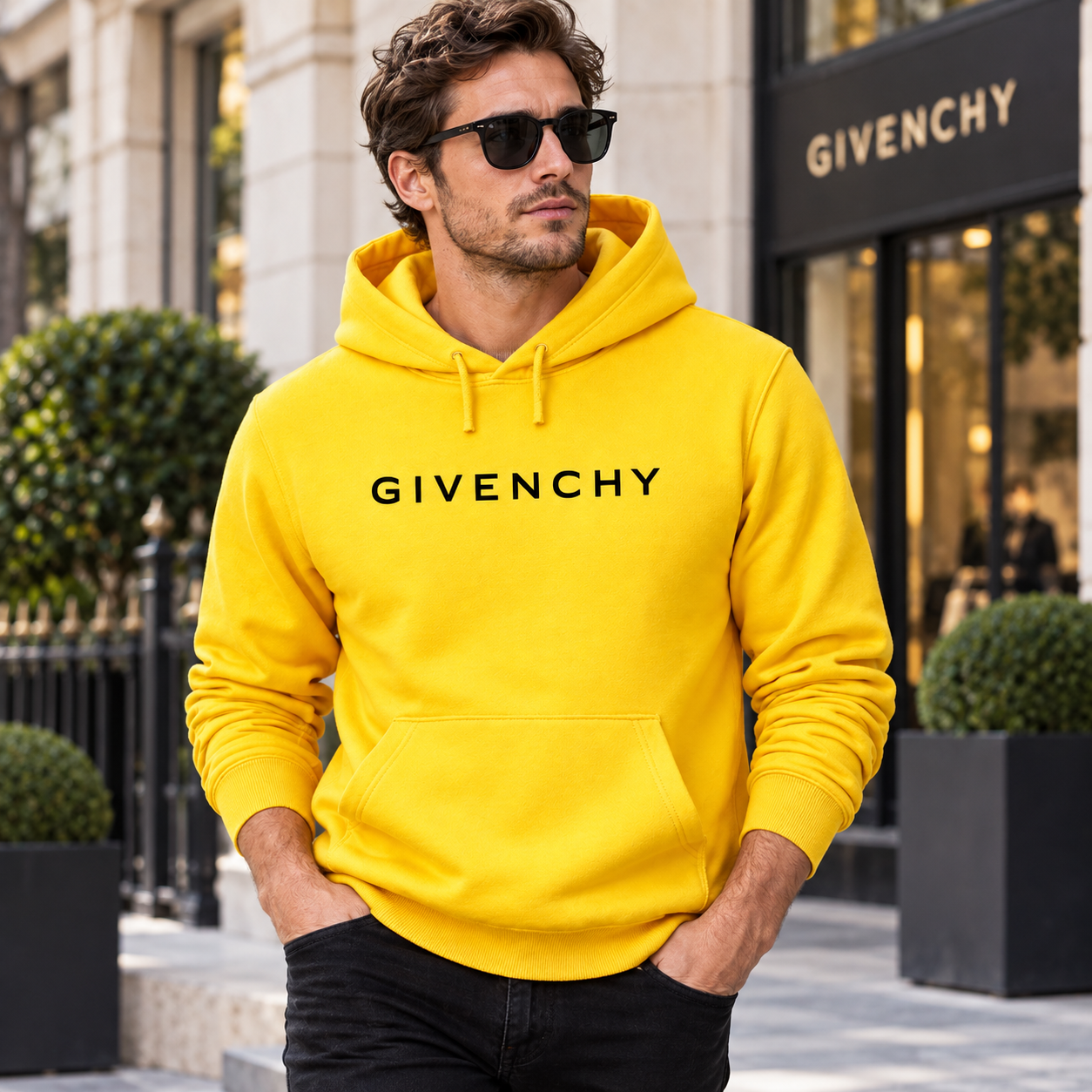 Men's Givenchy Pullover Hoodie in Yellow — lifestyle view