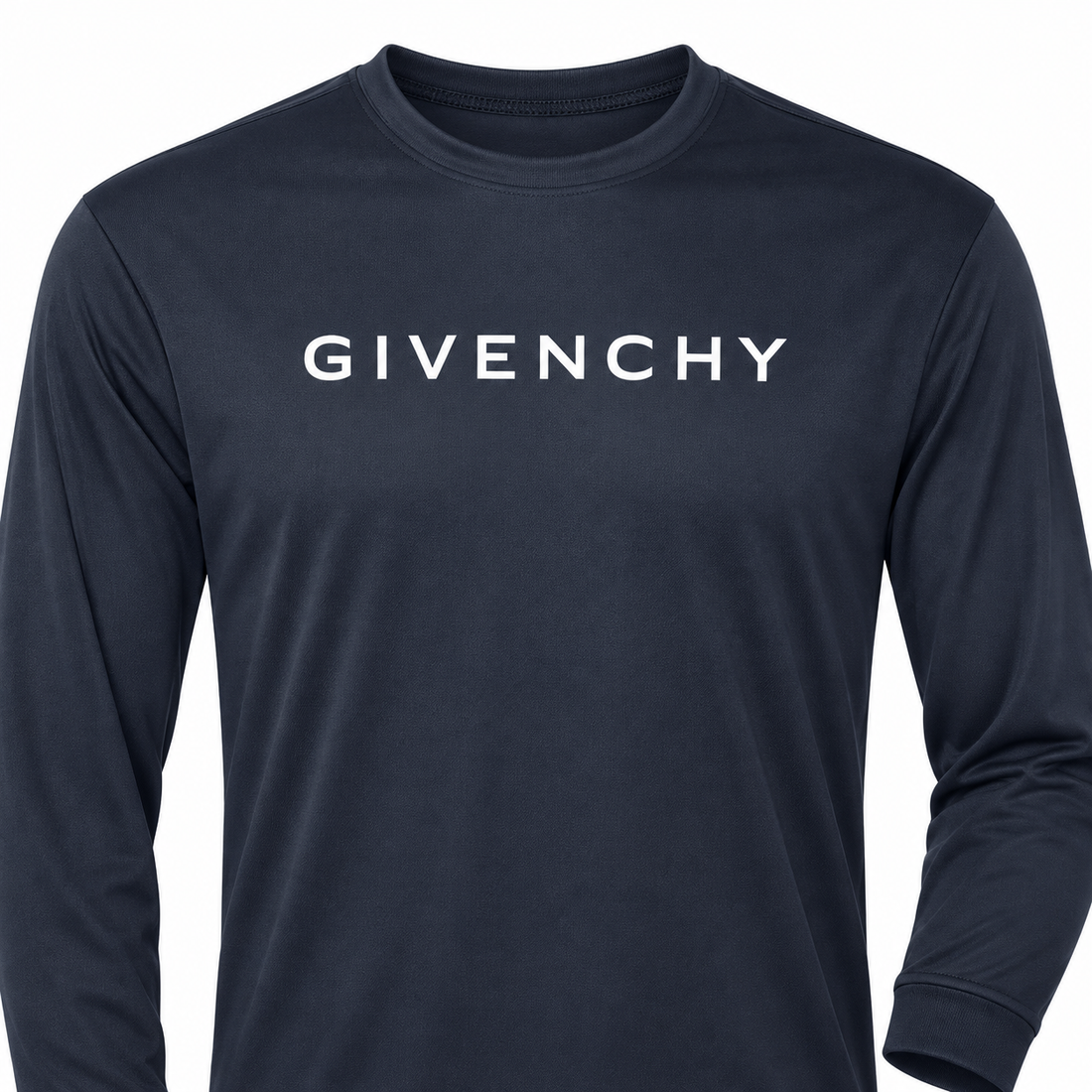 Men's Givenchy polyester long sleeve T-shirt in navy, detail view