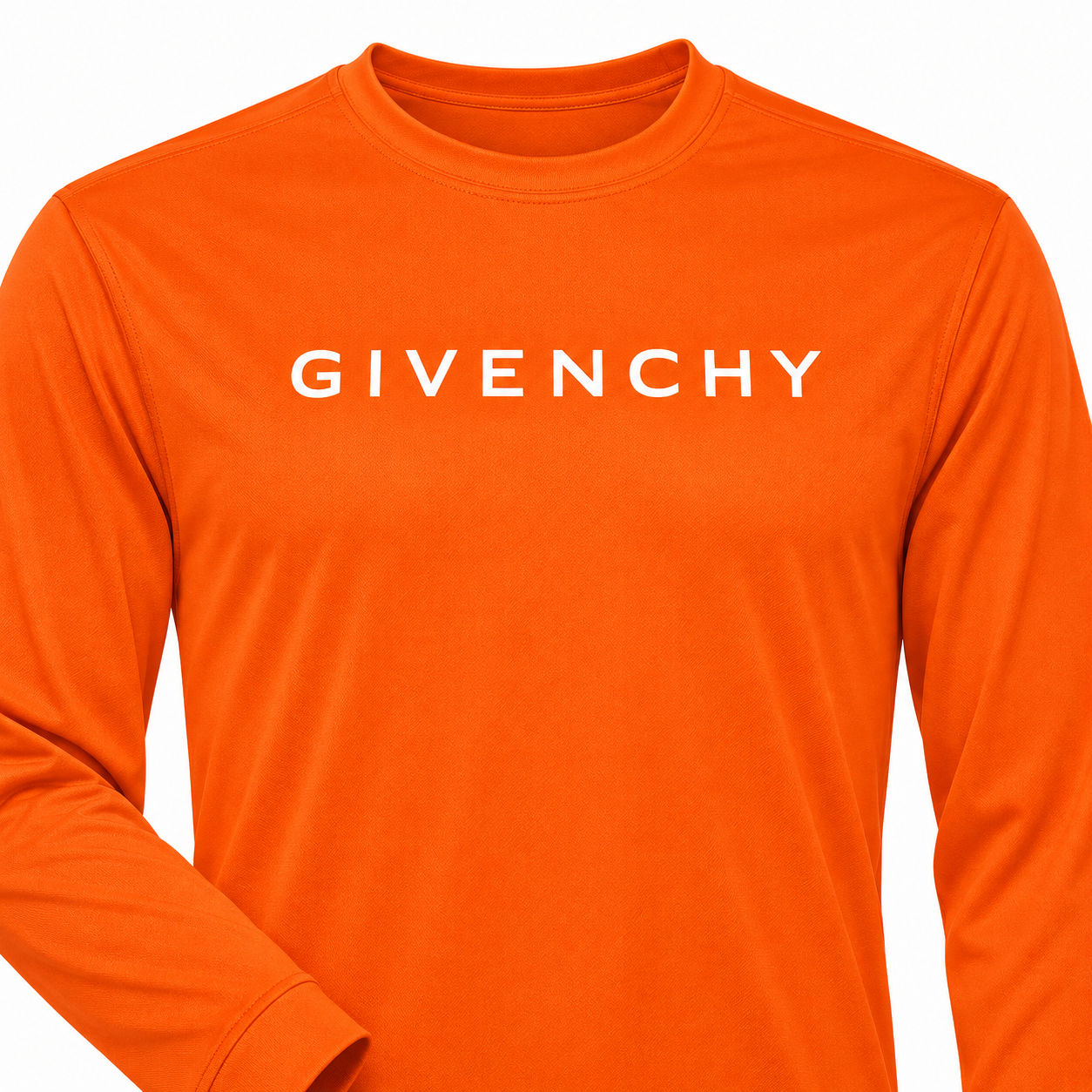 Men's Givenchy polyester long sleeve T-shirt in safety-orange, detail view