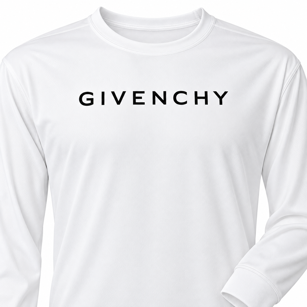 Men's Givenchy polyester long sleeve T-shirt in white, detail view
