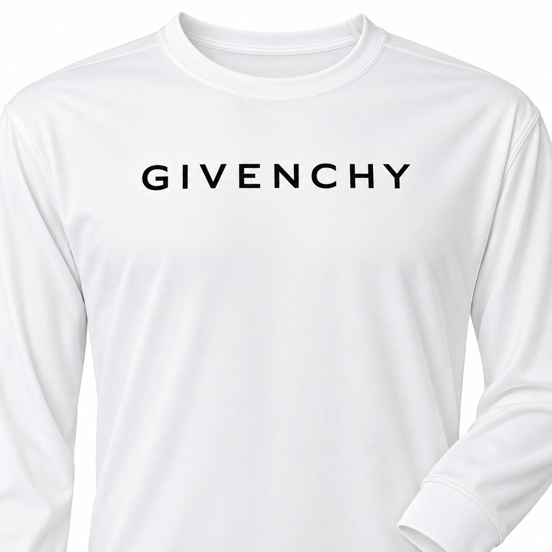 Men's Givenchy polyester long sleeve T-shirt in white, detail view