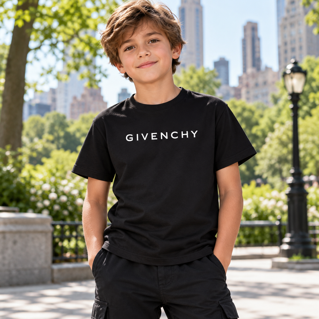 Youth Kids Givenchy Cotton T-Shirt in Black — lifestyle view