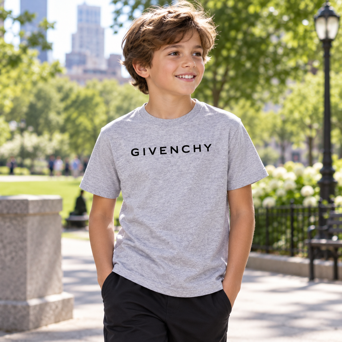 Youth Kids Givenchy Cotton T-Shirt in Grey — lifestyle view