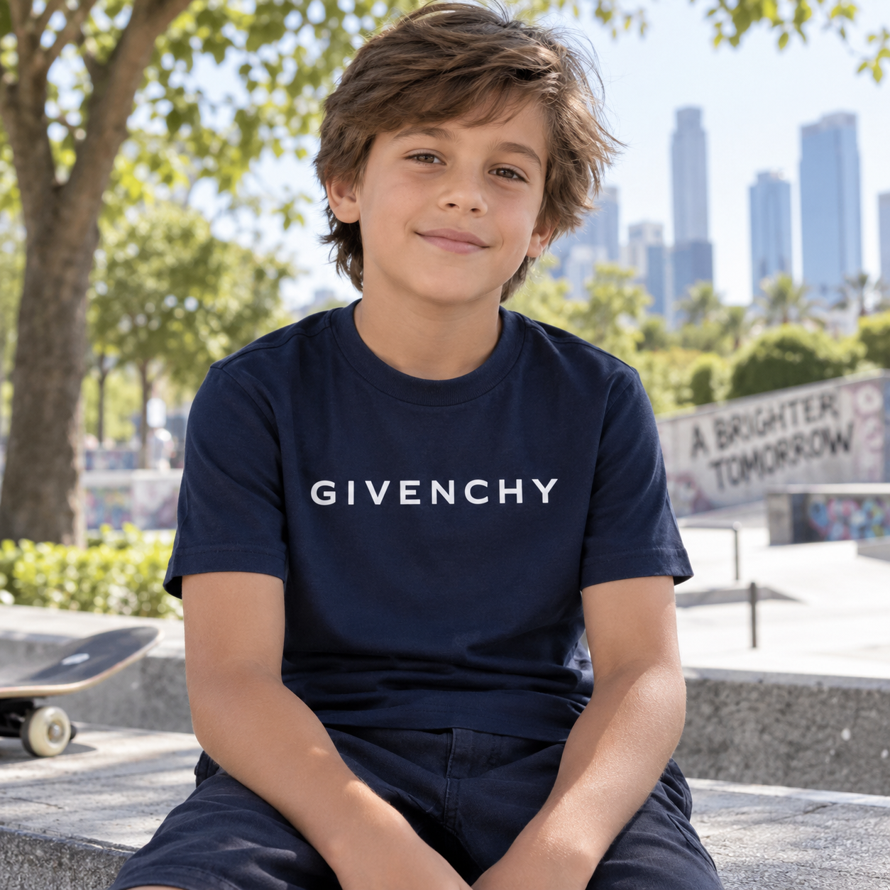 Youth Kids Givenchy Cotton T-Shirt in Navy — lifestyle view