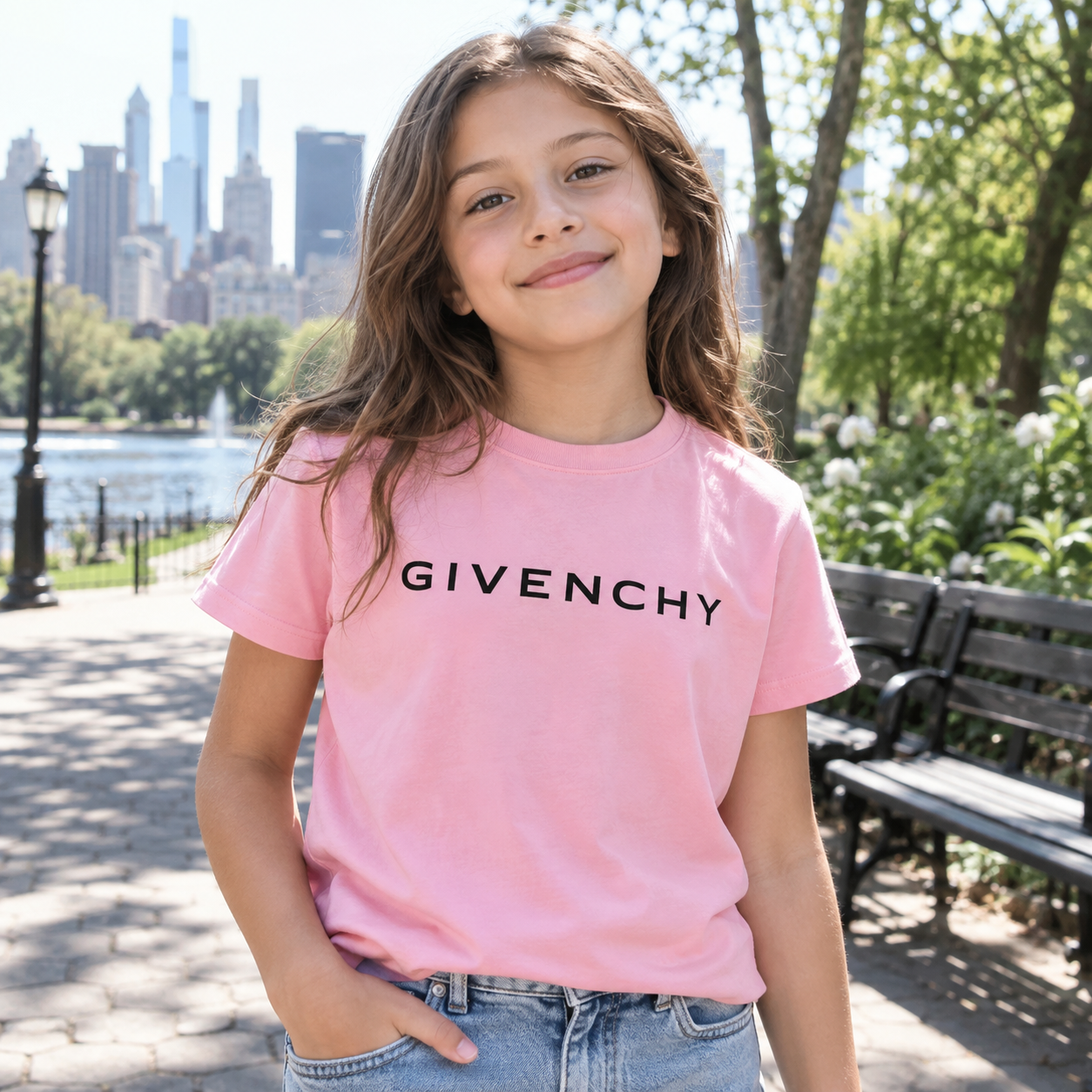 Youth Kids Givenchy Cotton T-Shirt in Pink — lifestyle view