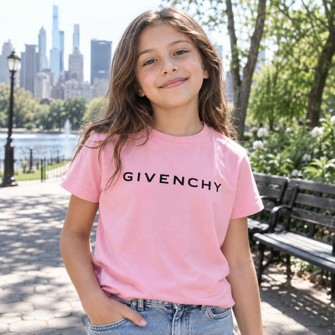 Youth Kids Givenchy Cotton T-Shirt in Pink — lifestyle view