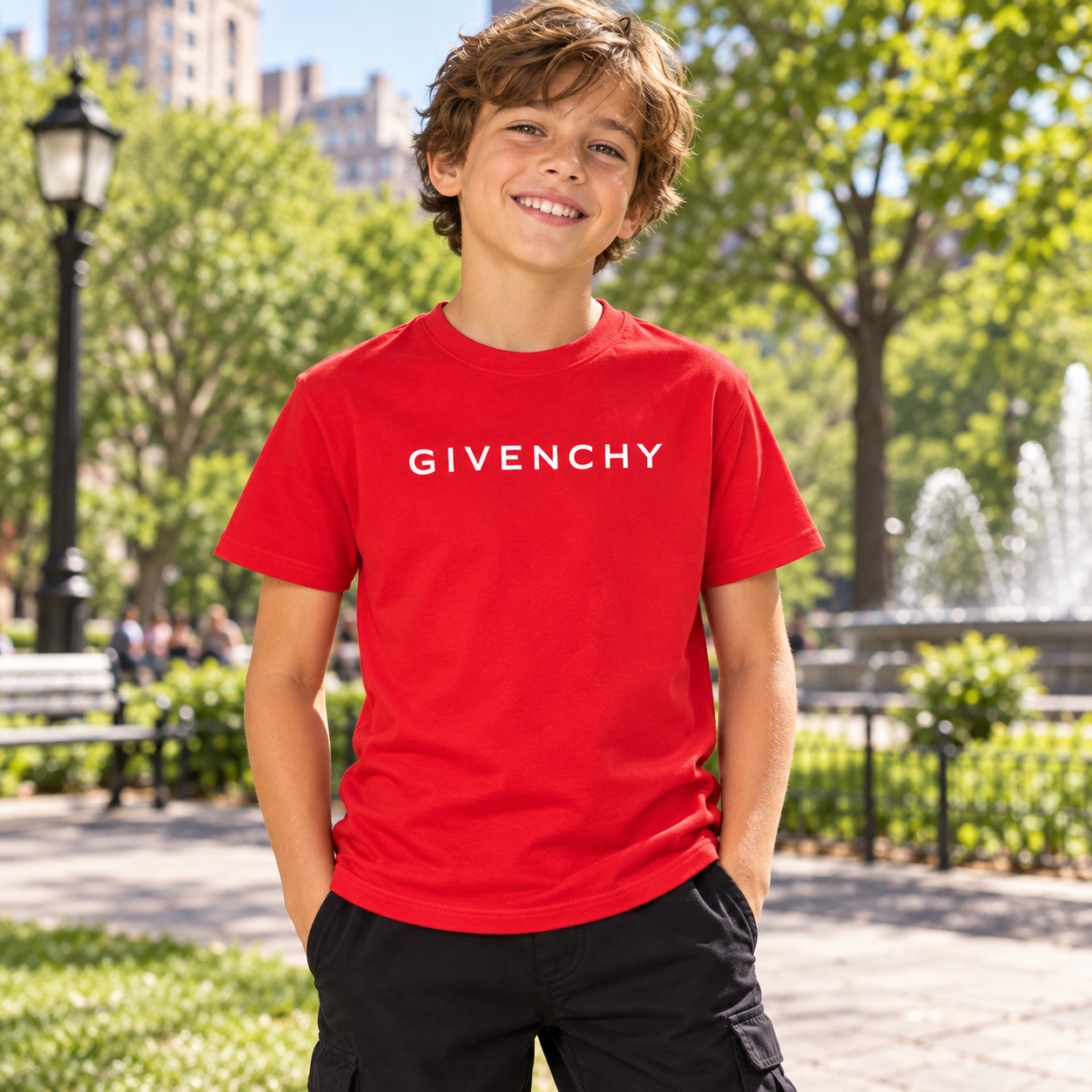 Youth Kids Givenchy Cotton T-Shirt in Red — lifestyle view