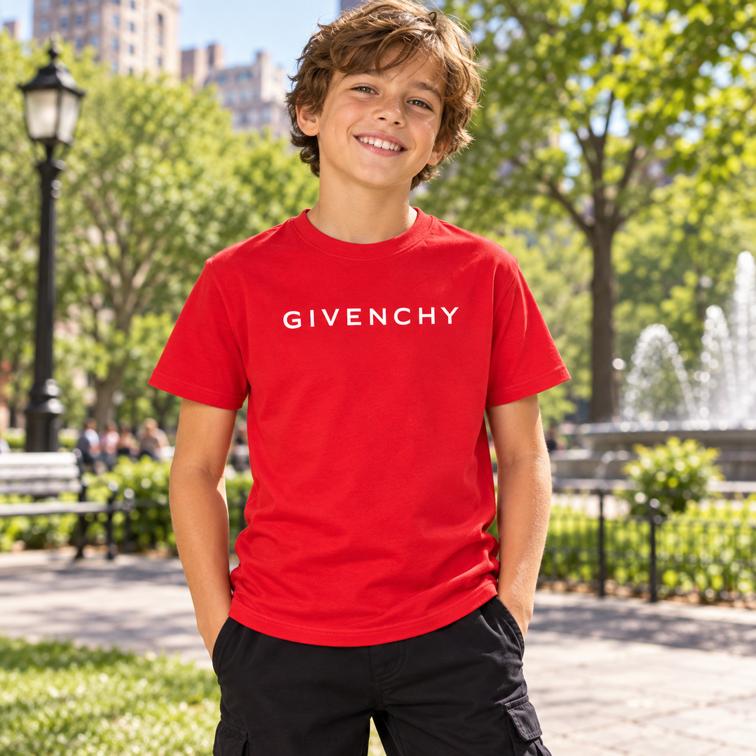 Youth Kids Givenchy Cotton T-Shirt in Red — lifestyle view