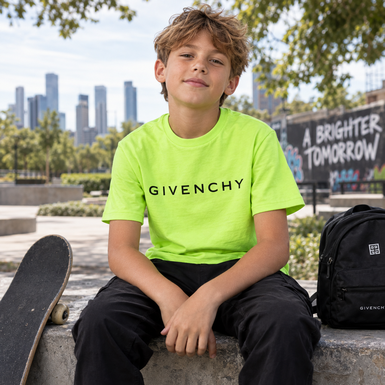 Youth Kids Givenchy Cotton T-Shirt in Safety Green — lifestyle view