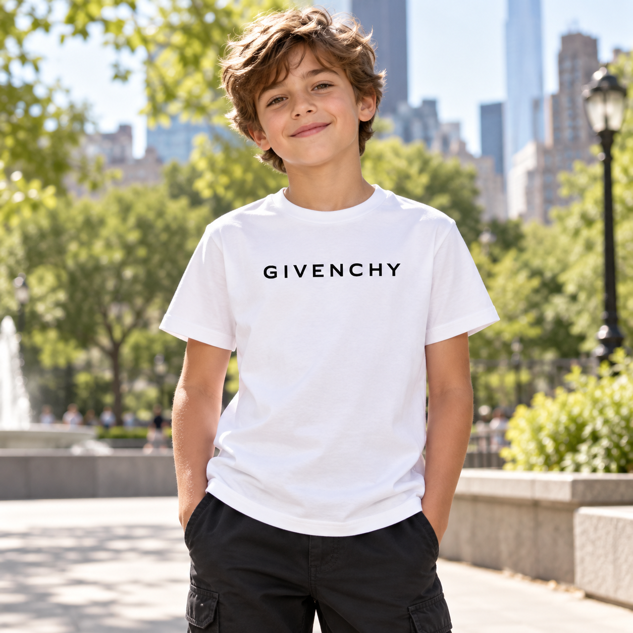 Youth Kids Givenchy Cotton T-Shirt in White — lifestyle view