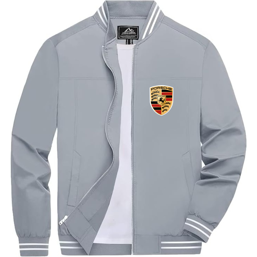 Men’s Porsche Car Lightweight Zip-Up Bomber Jacket with Ribbed Collar and Cuffs - Versatile Casual Outerwear