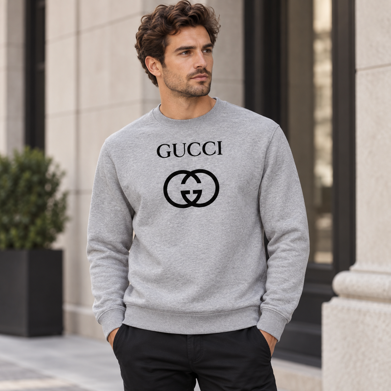Men's Gucci Crewneck Sweatshirt - Grey - lifestyle