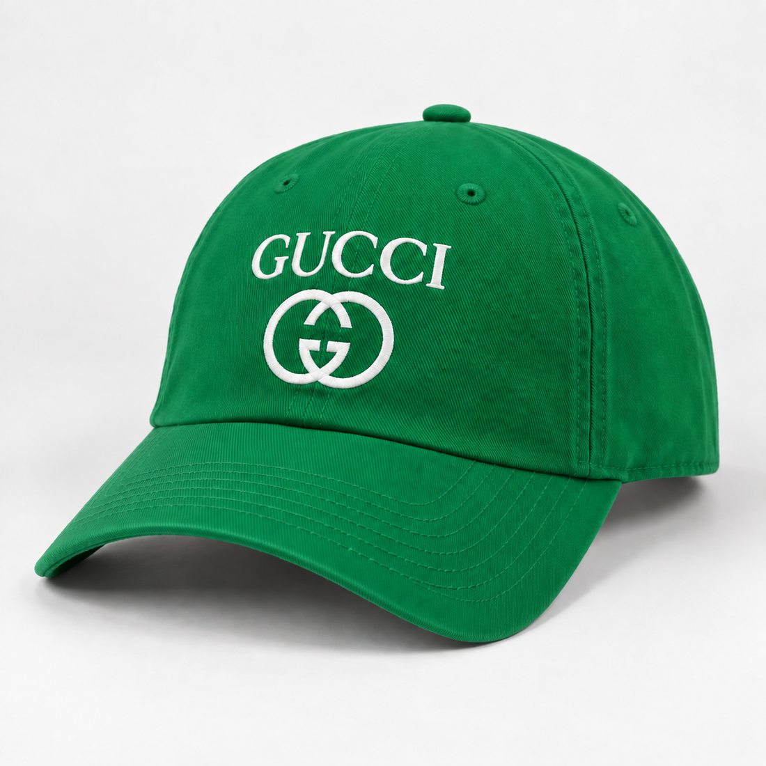 Gucci Dad Baseball Cap Hat in Kelly Green — alternate three-quarter view