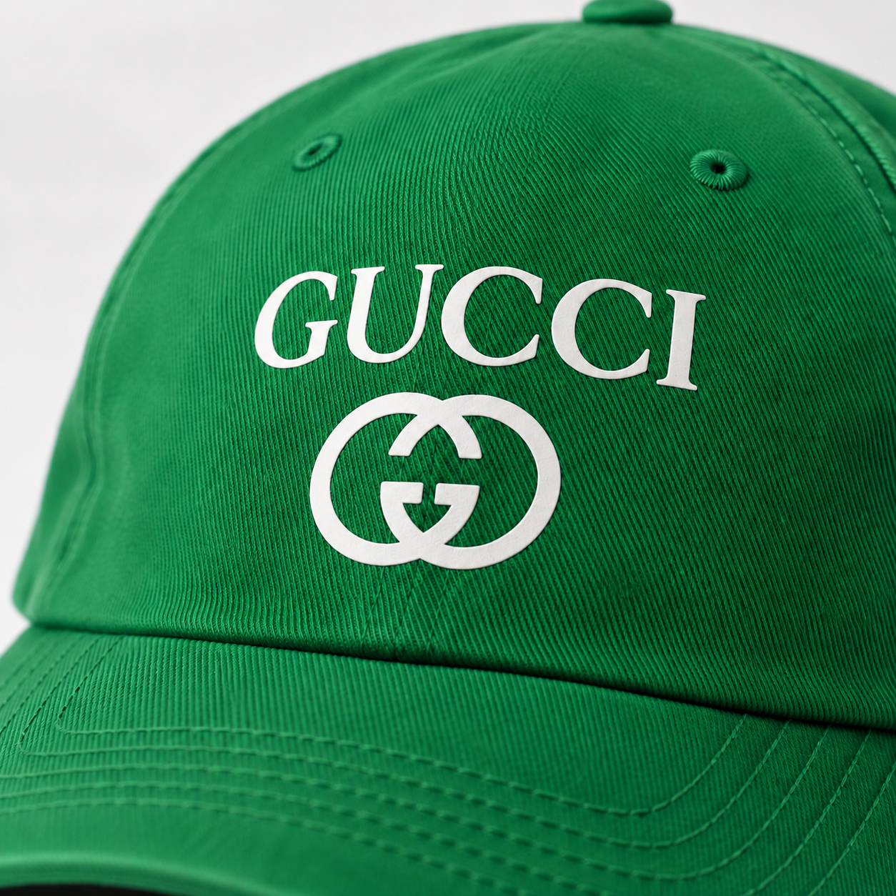 Gucci Dad Baseball Cap Hat in Kelly Green — detail view