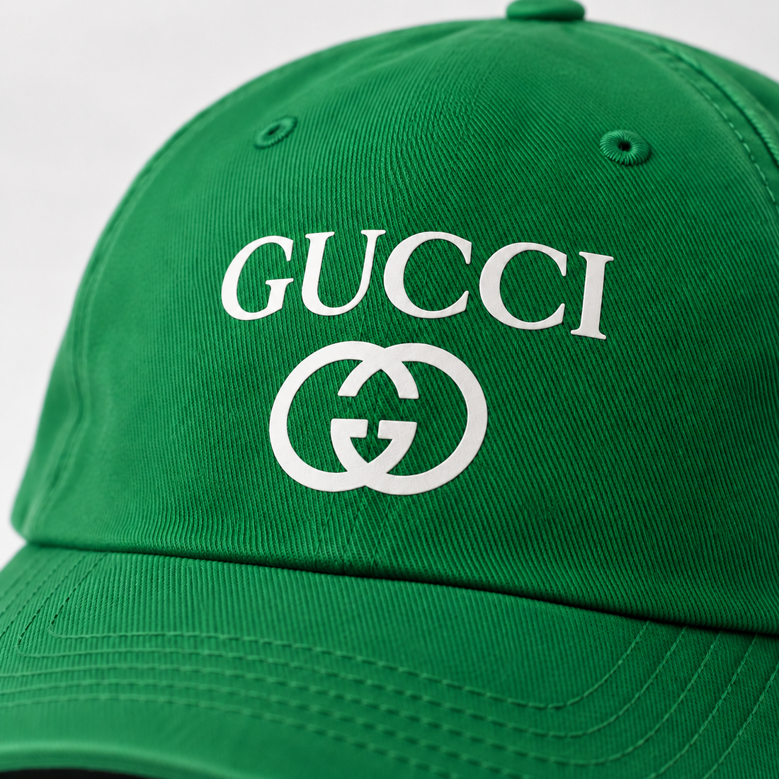 Gucci Dad Baseball Cap Hat in Kelly Green — detail view