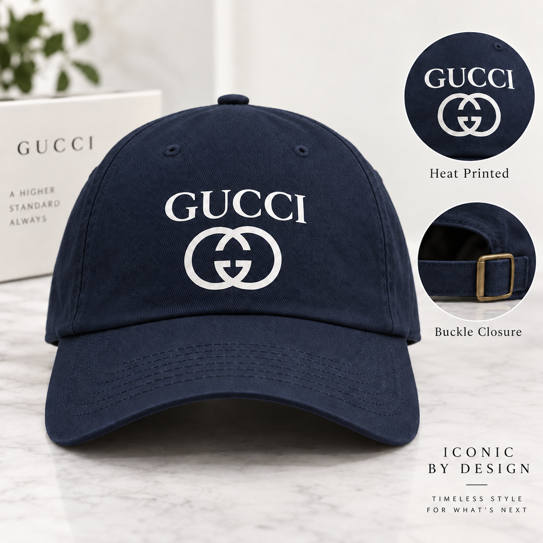 Gucci Dad Baseball Cap Hat in Navy — hero view