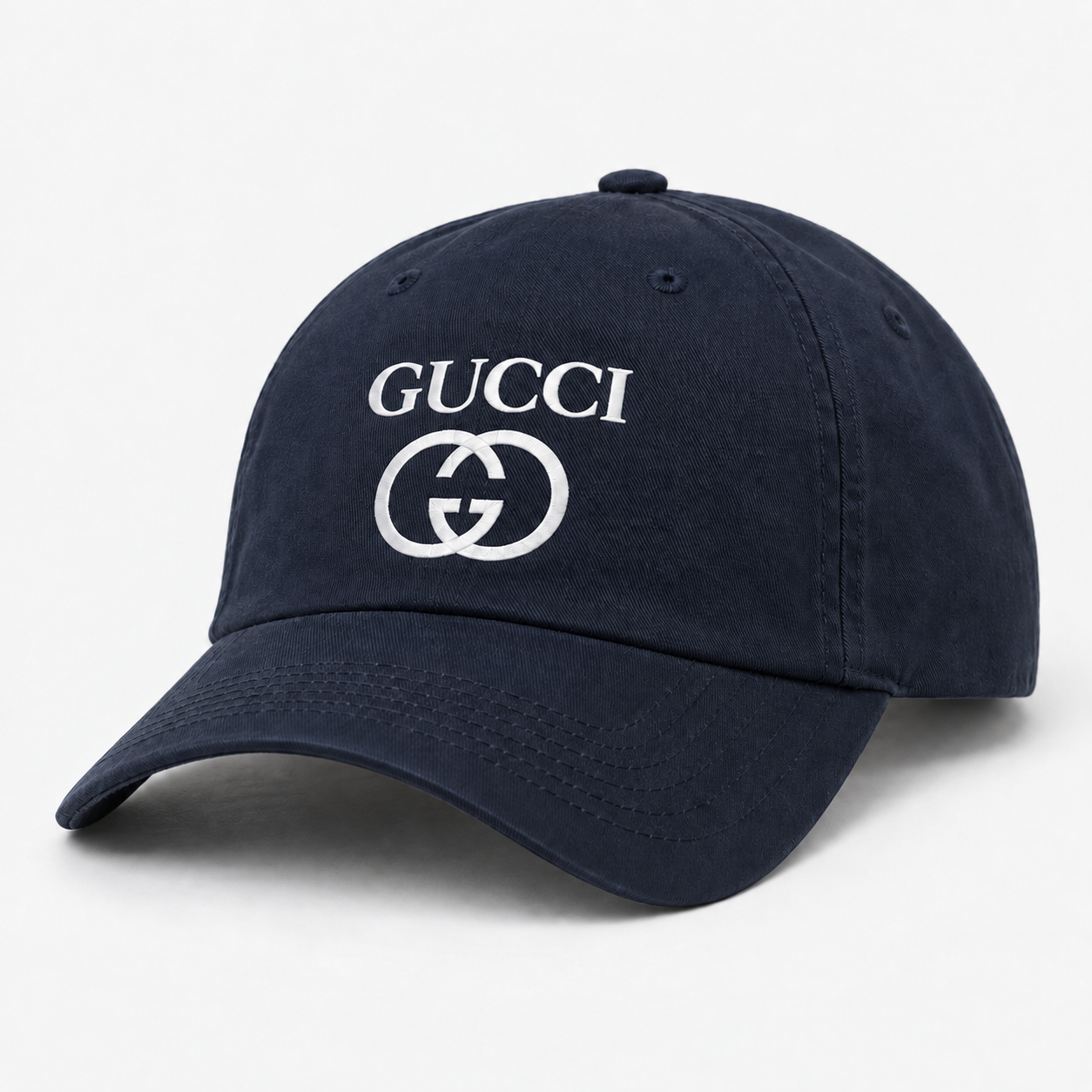 Gucci Dad Baseball Cap Hat in Navy — alternate three-quarter view
