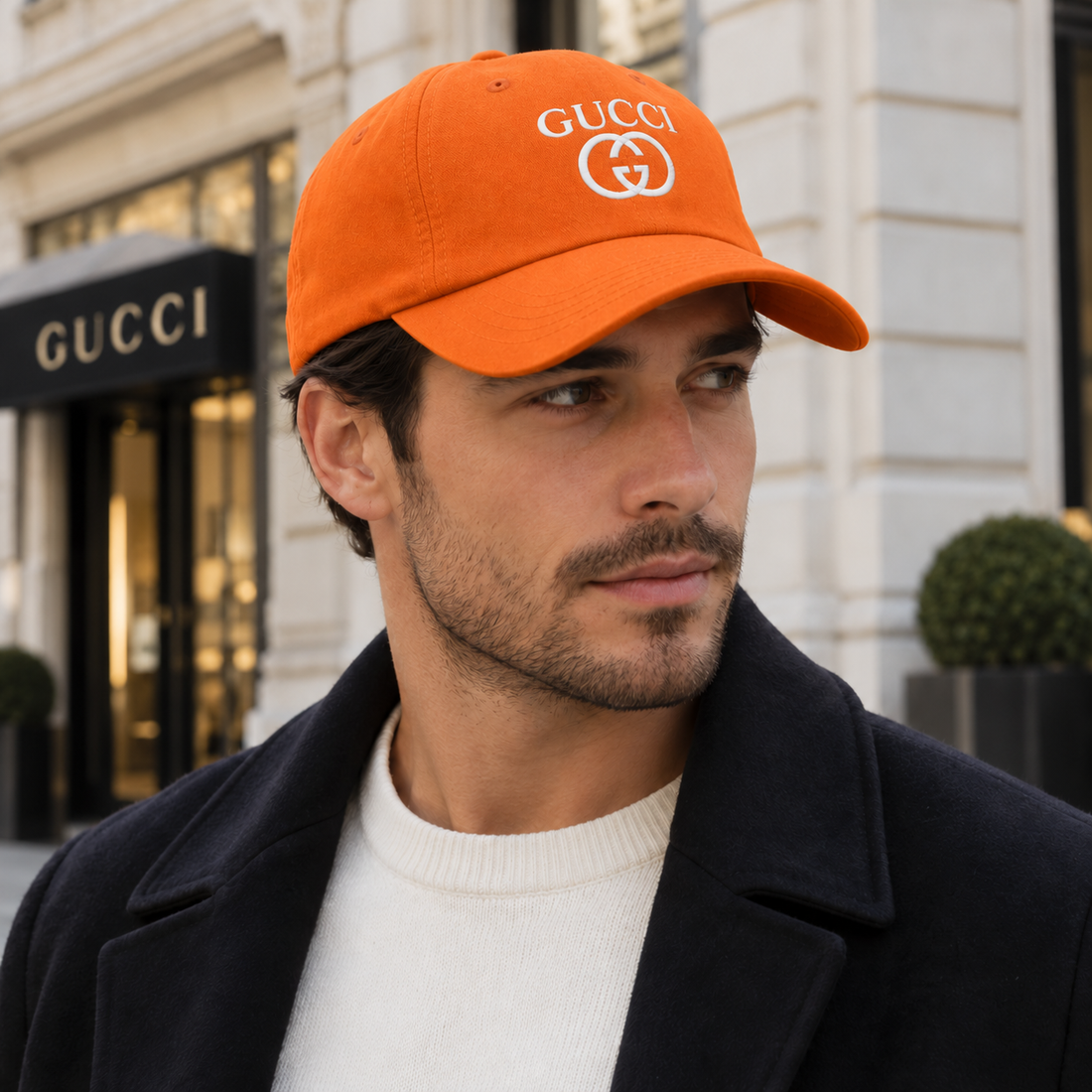 Gucci Dad Baseball Cap Hat in Orange — lifestyle view