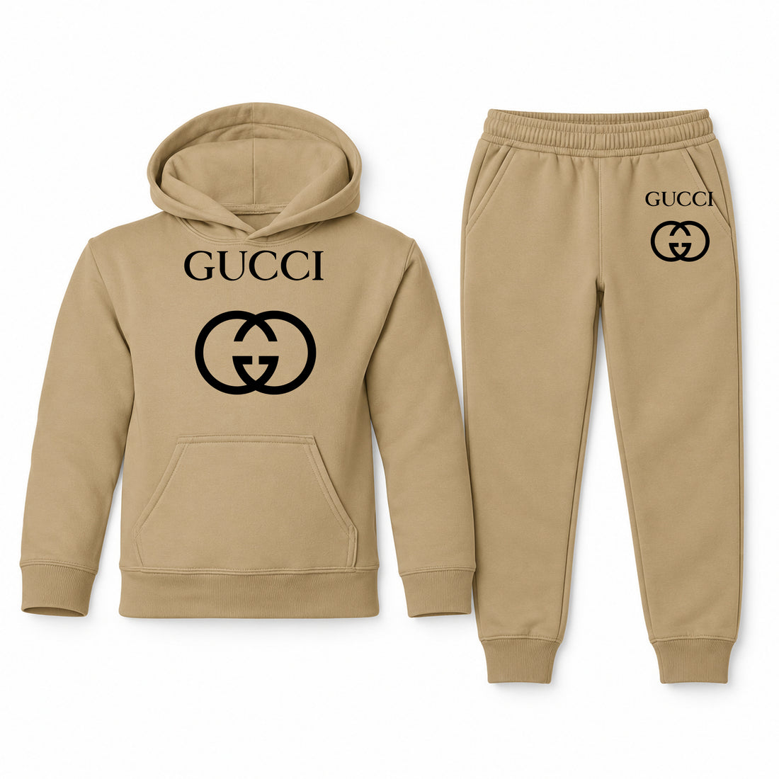Gucci Youth Hoodie Jogger Set | Khaki | Youth Large, ages 10–12