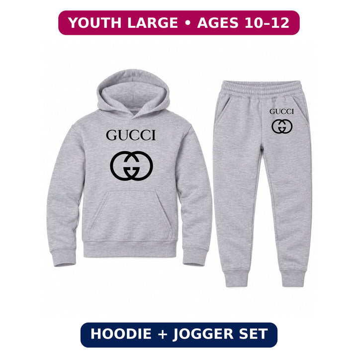 Gucci Youth Hoodie Jogger Set | Sports Grey | Youth Large, ages 10–12