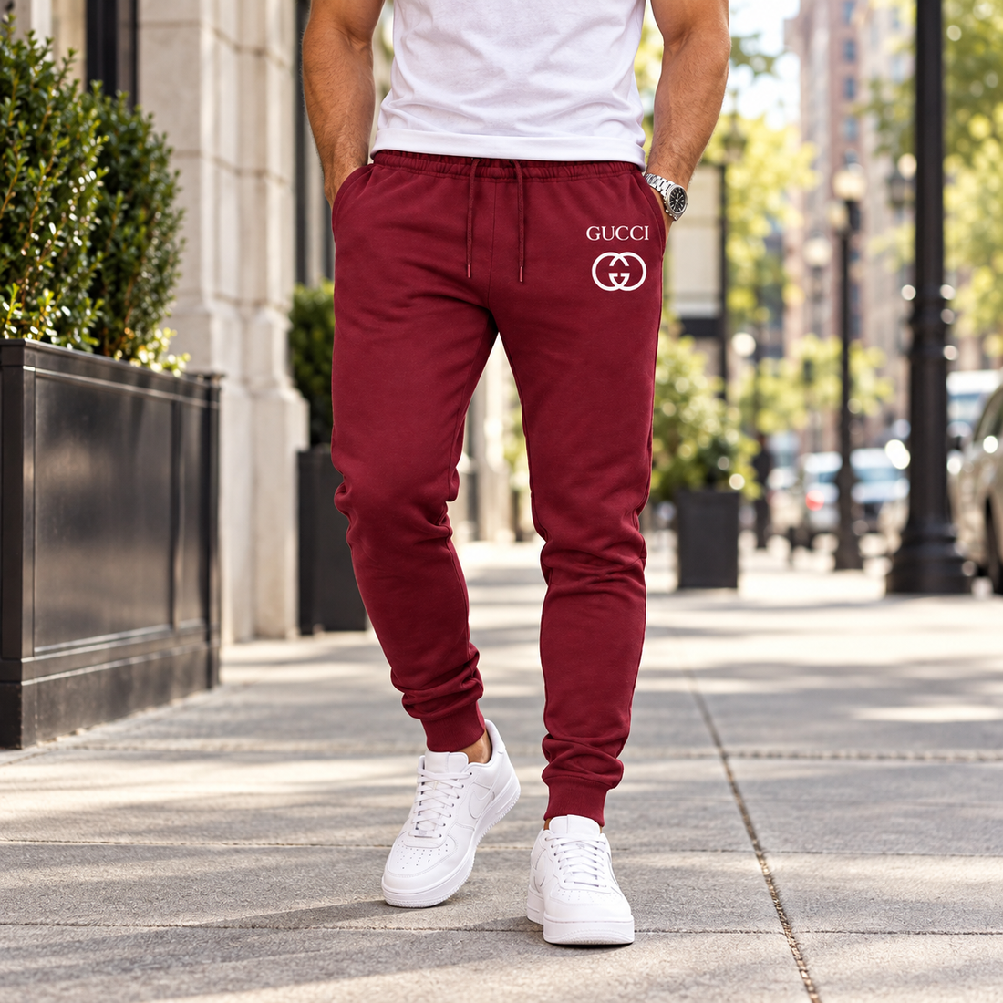 Men's Gucci Sweatpants - Burgundy - Image 2