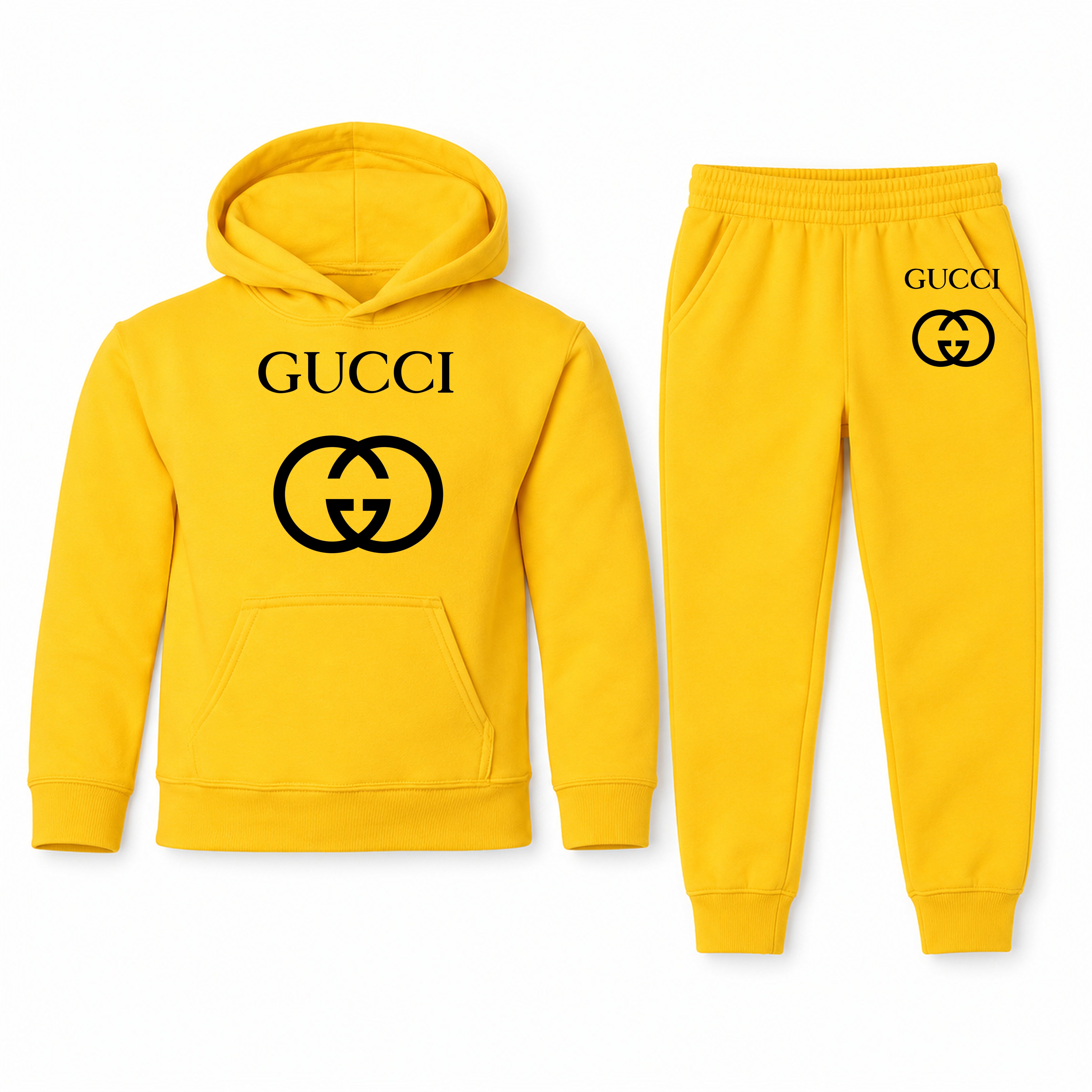 Gucci Youth Hoodie Jogger Set | Yellow | Youth Large, ages 10–12