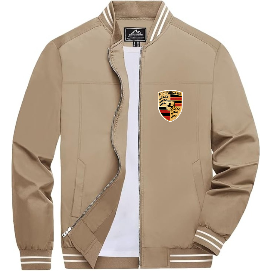 Men’s Porsche Car Lightweight Zip-Up Bomber Jacket with Ribbed Collar and Cuffs - Versatile Casual Outerwear