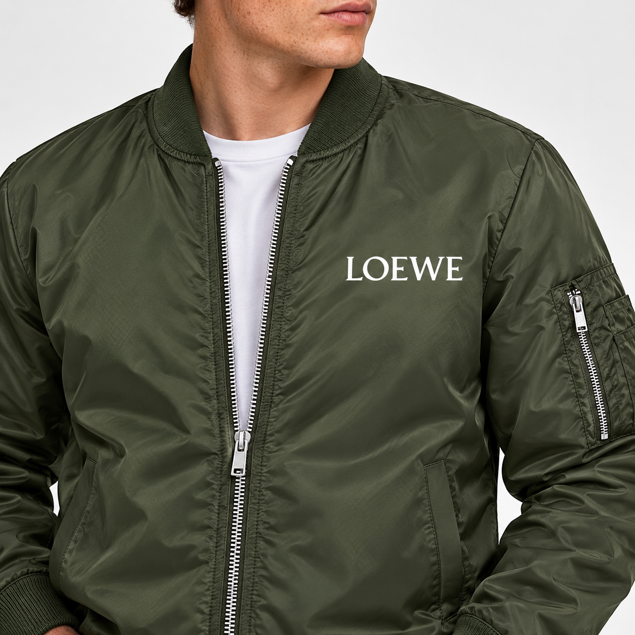 Men's Loewe Lightweight Bomber Jacket | Color: Army Green | Image 2