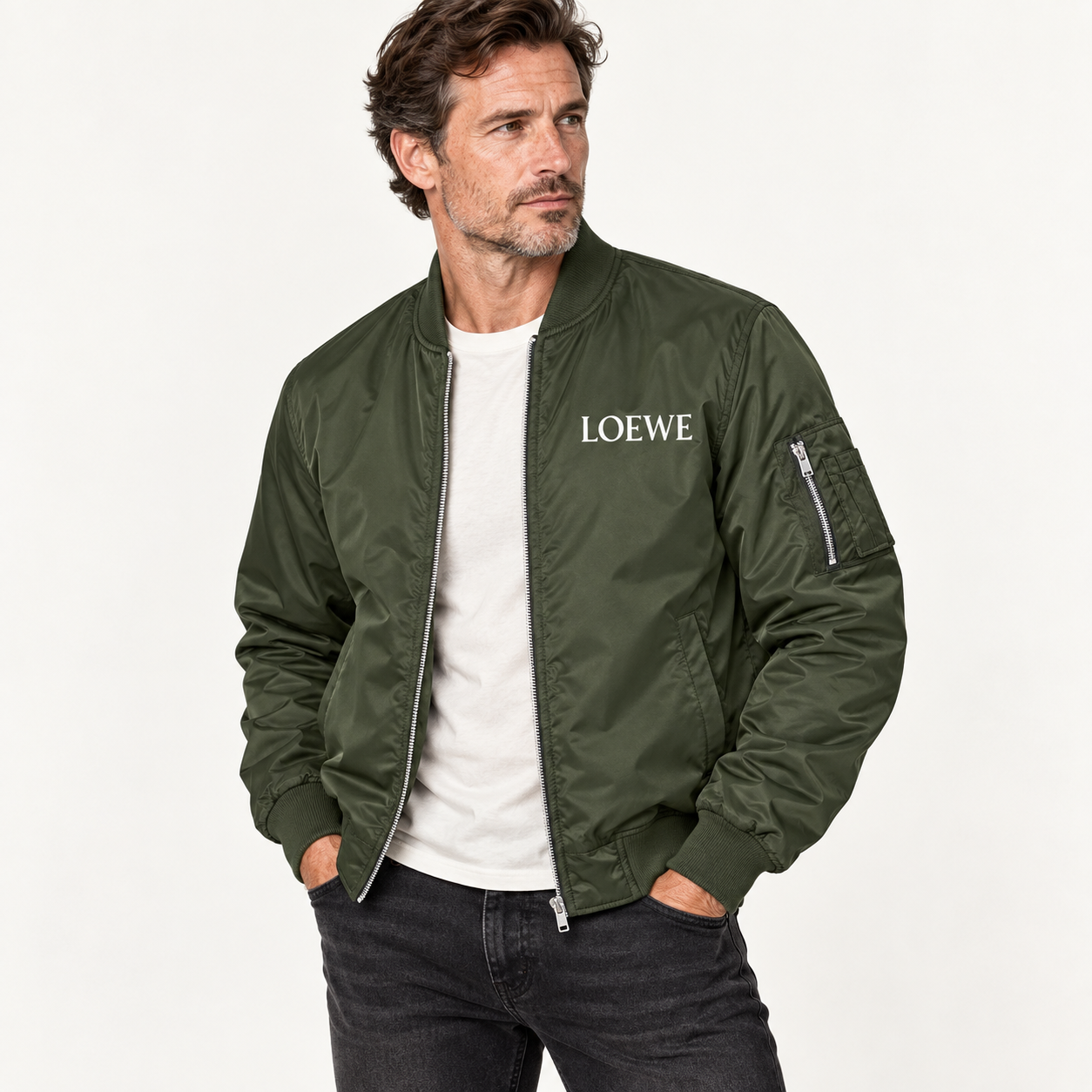 Men's Loewe Lightweight Bomber Jacket | Color: Army Green | Image 3