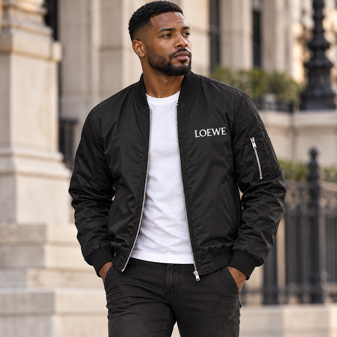 Men's Loewe Lightweight Bomber Jacket | Color: Black | Image 1
