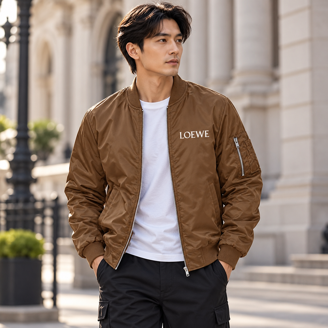 Men's Loewe Lightweight Bomber Jacket | Color: Brown | Image 1