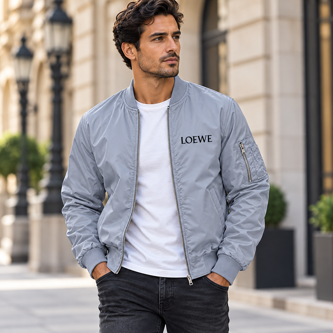 Men's Loewe Lightweight Bomber Jacket | Color: Grey | Image 1