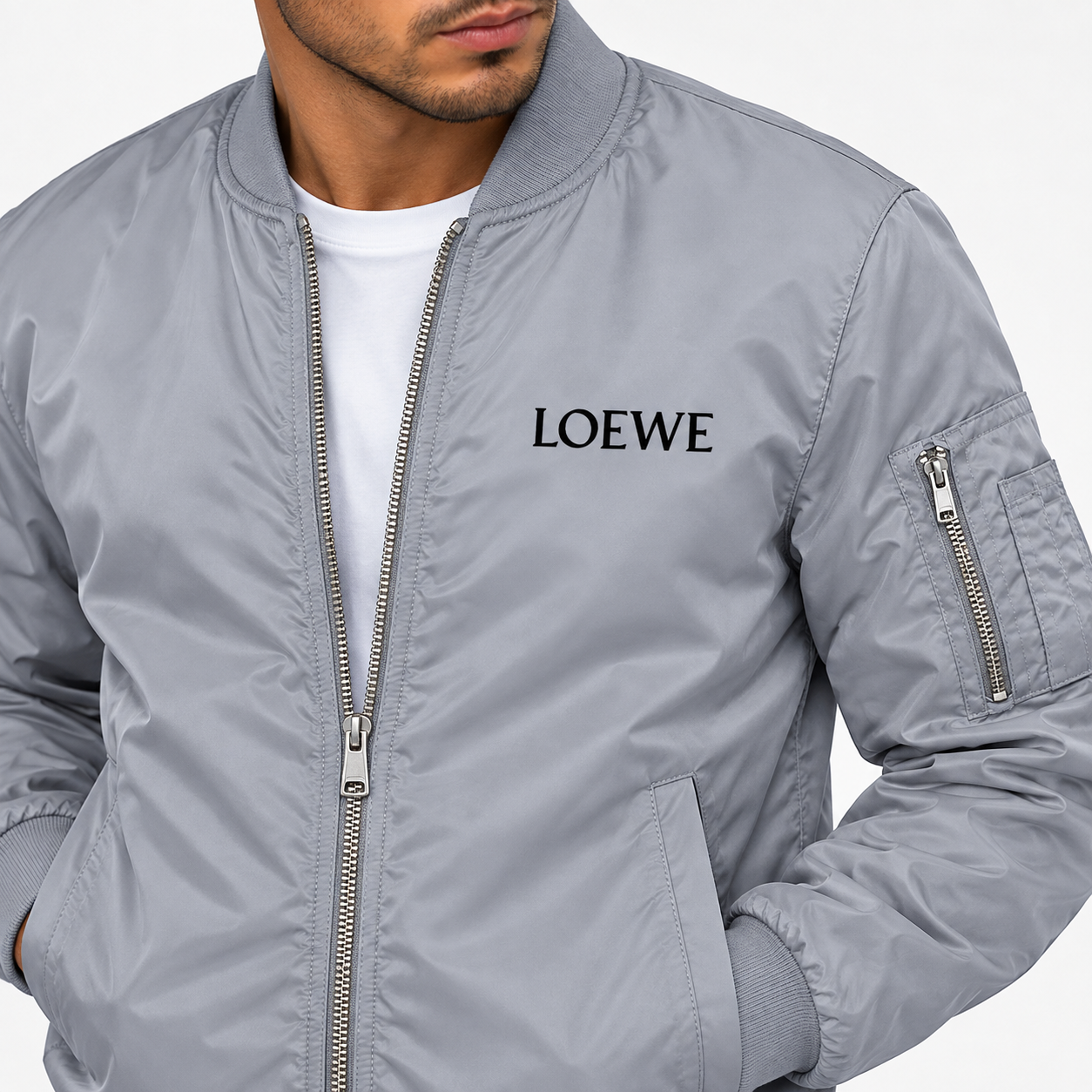 Men's Loewe Lightweight Bomber Jacket | Color: Grey | Image 2